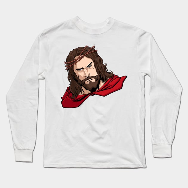 Jesus Superhero Portrait Long Sleeve T-Shirt by Malchev